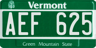 VT license plate AEF625