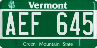 VT license plate AEF645