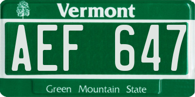 VT license plate AEF647