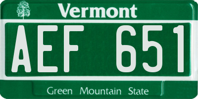 VT license plate AEF651