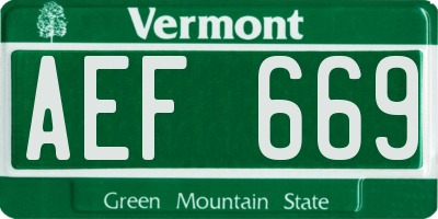 VT license plate AEF669