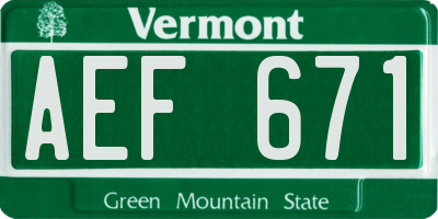 VT license plate AEF671