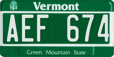 VT license plate AEF674