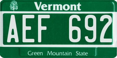 VT license plate AEF692