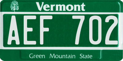 VT license plate AEF702