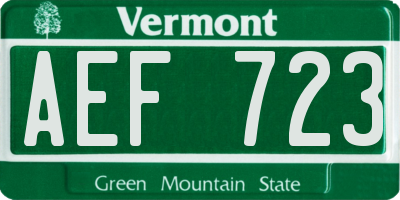 VT license plate AEF723