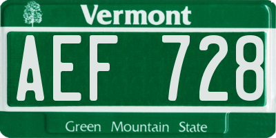 VT license plate AEF728