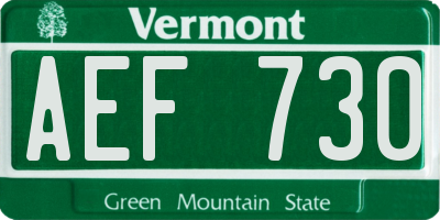 VT license plate AEF730