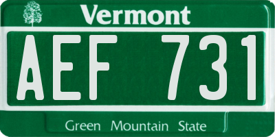 VT license plate AEF731