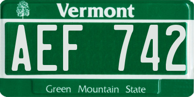 VT license plate AEF742