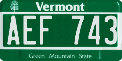 VT license plate AEF743