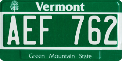 VT license plate AEF762