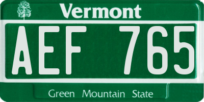 VT license plate AEF765