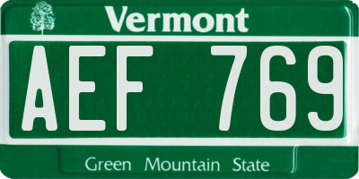 VT license plate AEF769