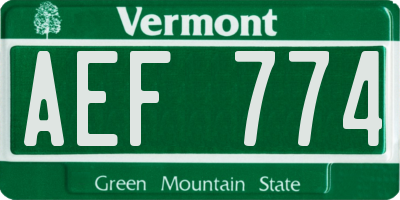 VT license plate AEF774