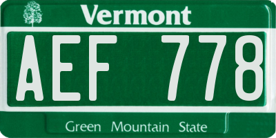 VT license plate AEF778
