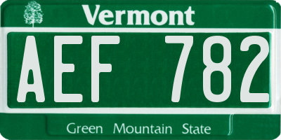 VT license plate AEF782