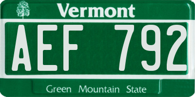 VT license plate AEF792