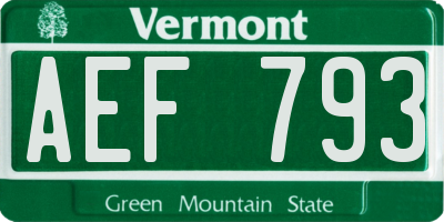 VT license plate AEF793