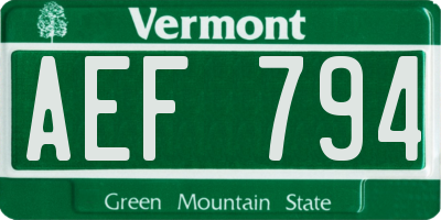 VT license plate AEF794