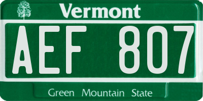 VT license plate AEF807