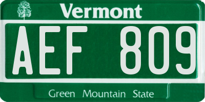 VT license plate AEF809