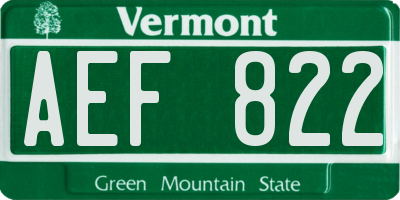 VT license plate AEF822