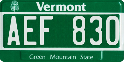 VT license plate AEF830
