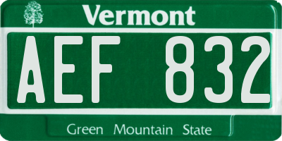 VT license plate AEF832