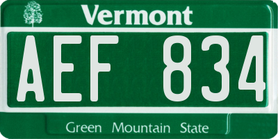 VT license plate AEF834