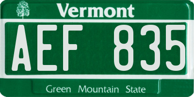 VT license plate AEF835