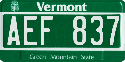 VT license plate AEF837