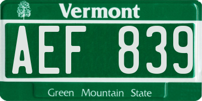 VT license plate AEF839