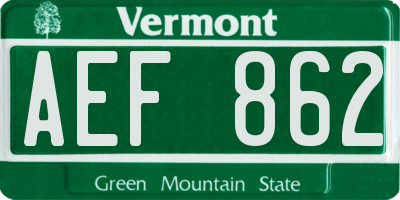 VT license plate AEF862