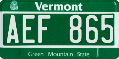 VT license plate AEF865