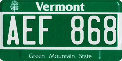 VT license plate AEF868