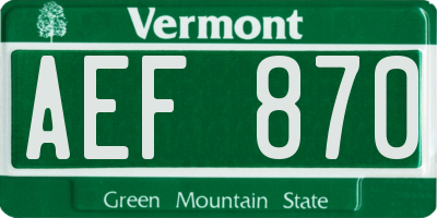 VT license plate AEF870