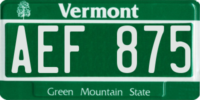 VT license plate AEF875