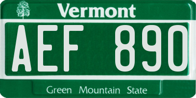 VT license plate AEF890