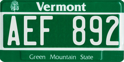 VT license plate AEF892