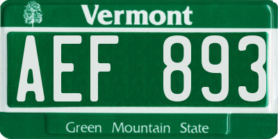 VT license plate AEF893
