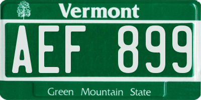 VT license plate AEF899