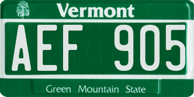 VT license plate AEF905