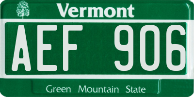 VT license plate AEF906