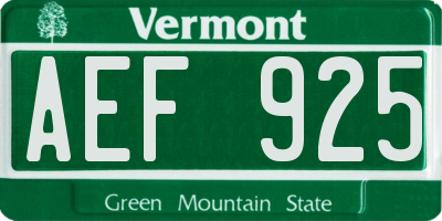 VT license plate AEF925
