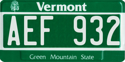 VT license plate AEF932