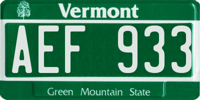 VT license plate AEF933