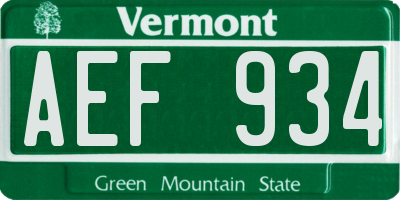 VT license plate AEF934