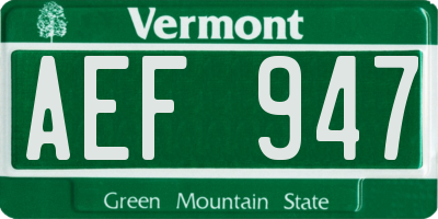 VT license plate AEF947