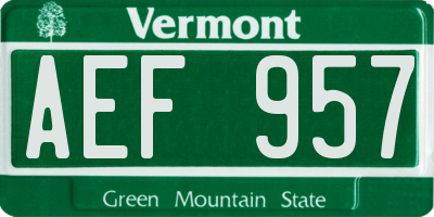 VT license plate AEF957